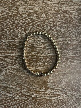 BaubleBar Gold Beaded Bracelet with 'B' Initial Charm